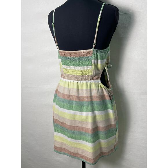 Aerie Linen Striped Mini Dress with Side Cutouts Size Small - Picture 5 of 10